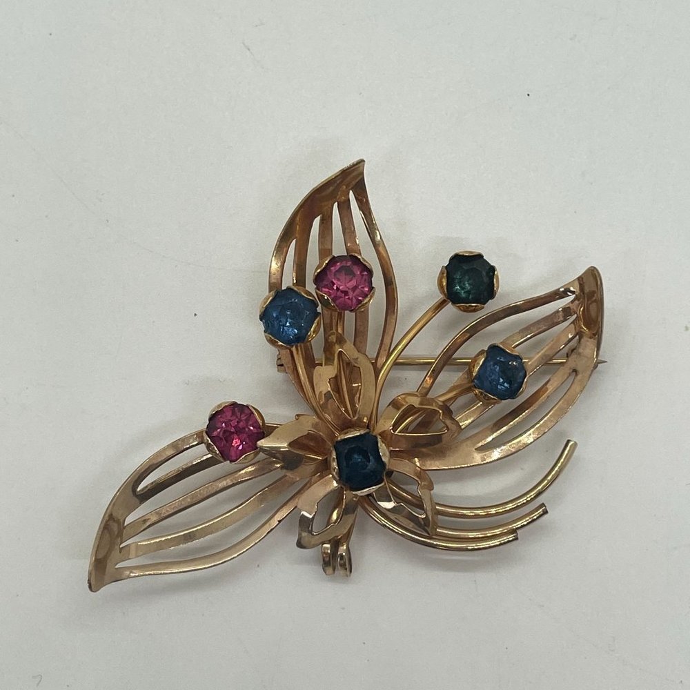 Vintage Signed CRC Charles Reis Gold Tone & Rhinestone 1/12 12K GF Brooch Pin